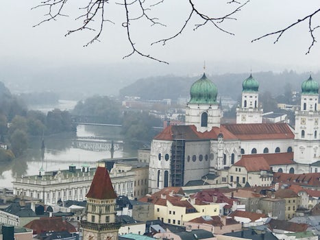 Passau, Germany.  Decided to take hike up to castle.  So worth it to get these views and pictures.  It was more stair climbing than hiking, but felt good to move and burn calories after all the great food.