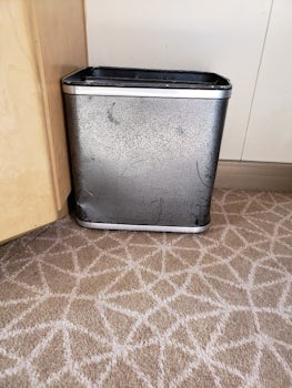 This trash can in our stateroom has seen better days.