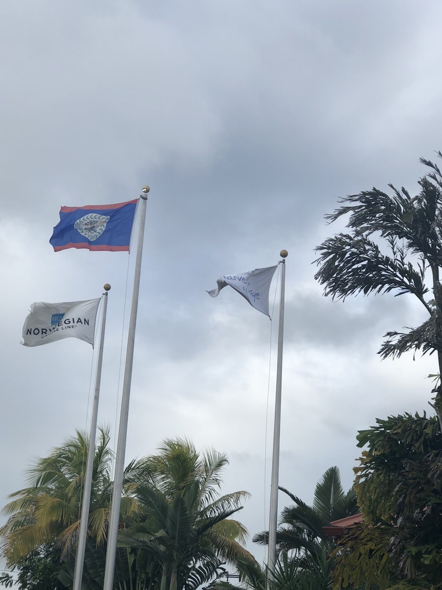Flags at port in Belize