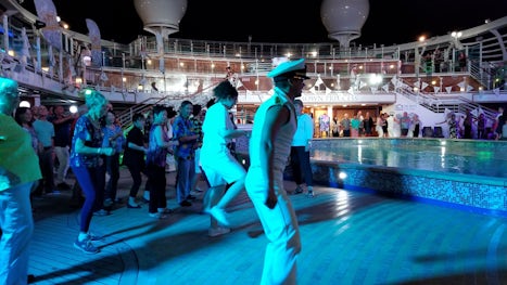 The Love Boat Disco Party up on Deck 15.  Some of the Princess Dancers in a