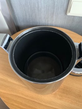 Melted ice in ice bucket from previous passenger