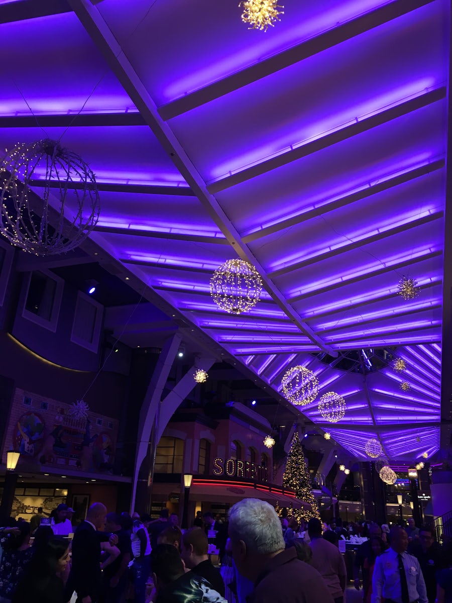 Harmony of the Seas - Deck 5 Promenade decorated with lights for christmas