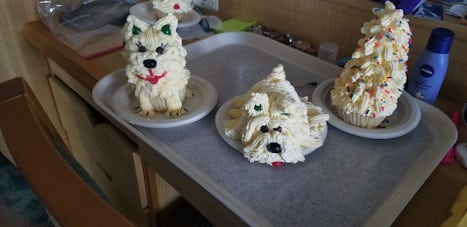 Cupcake decorating class...puppies and a Christmas tree.