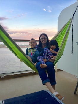 My kids and I enjoying our hammock on the HUGE balcony!