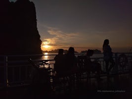 Ha Long Bay sunset on a boat.
