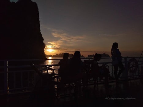 Ha Long Bay sunset on a boat.