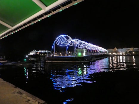 Pontoon Bridge in Curacao at night.
