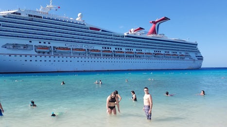 My husband and daughter in front of the Carnival Glory at Grand Turk. The w