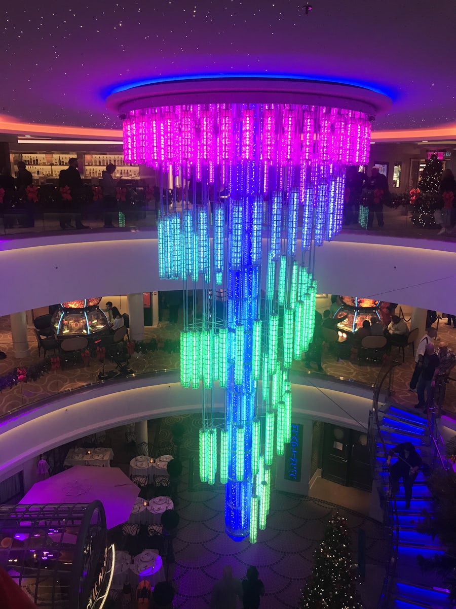 Beautiful color change chandelier in main lobby
