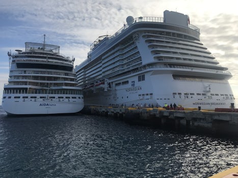 Costa Maya port with the Breakway & another ship docked by each other. As y