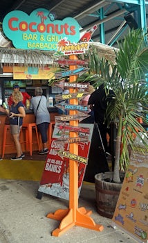 Coconuts bar at the cruise terminal in Barbados. Drinks here are a rip off