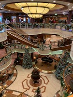 Main lobby, decorated for Christmas.
