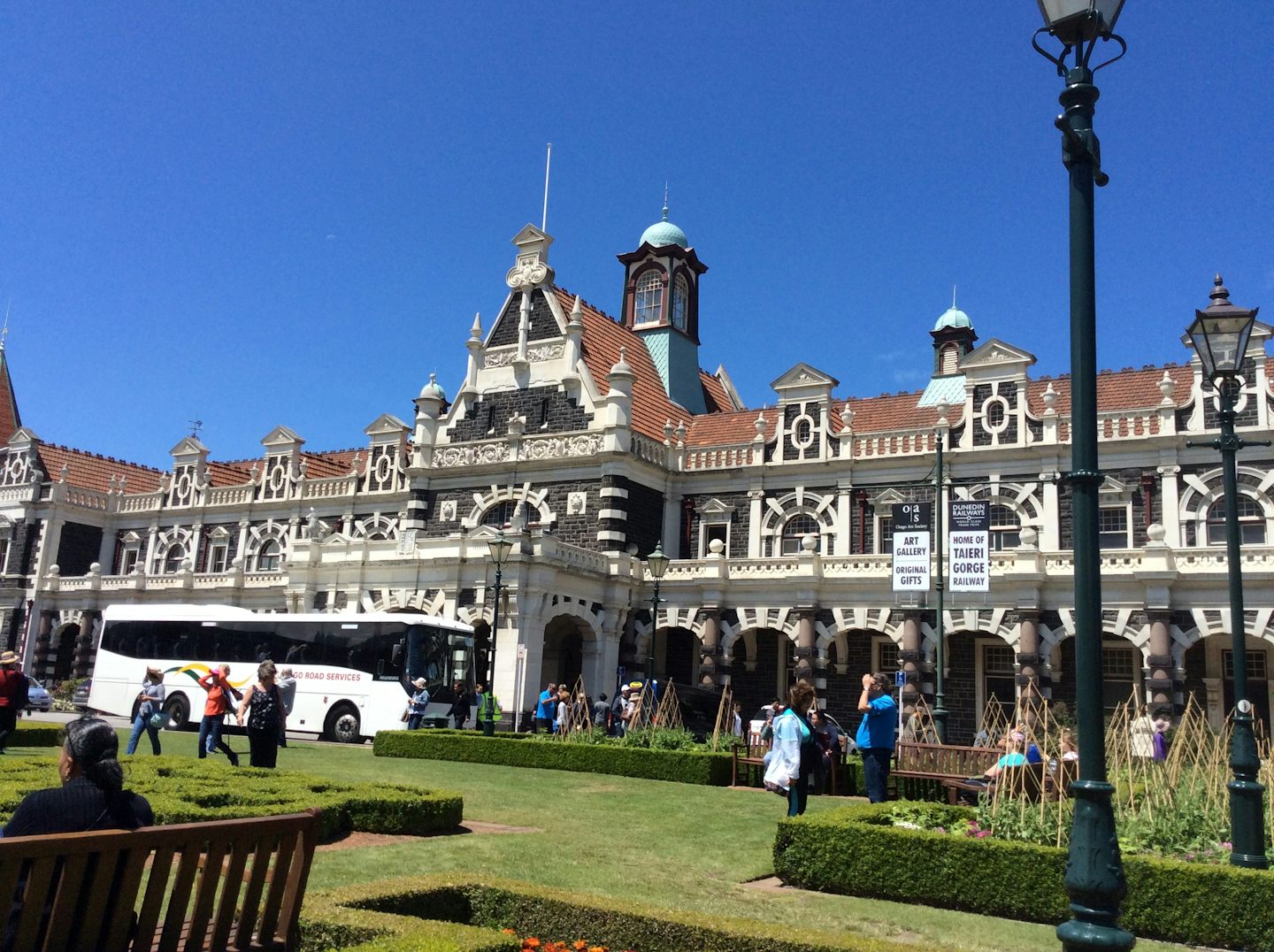 Dunedin Rsilway station, took train to famous Gorge, long trip
