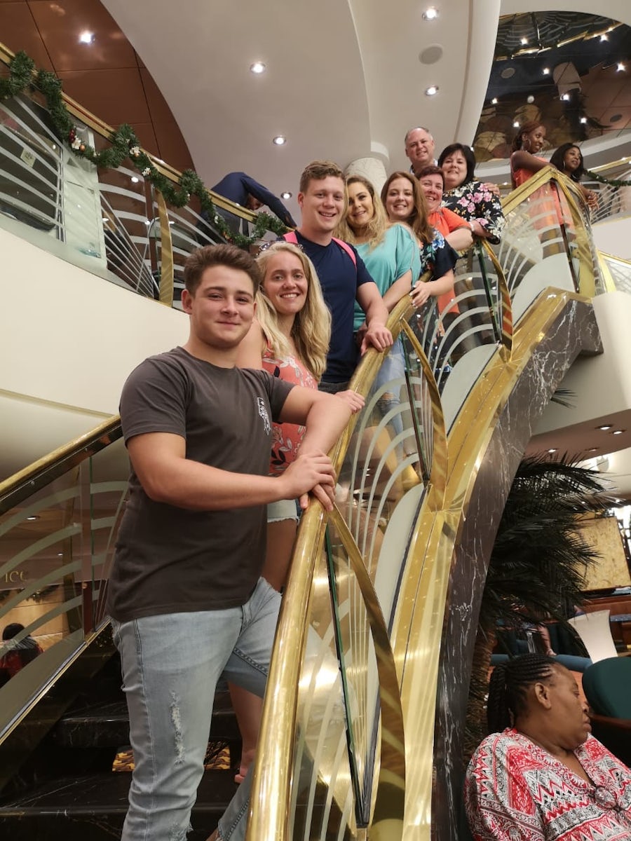 A family photo on the cruise stairs