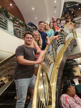 A family photo on the cruise stairs