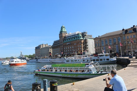 Bustling Stockholm harbor.