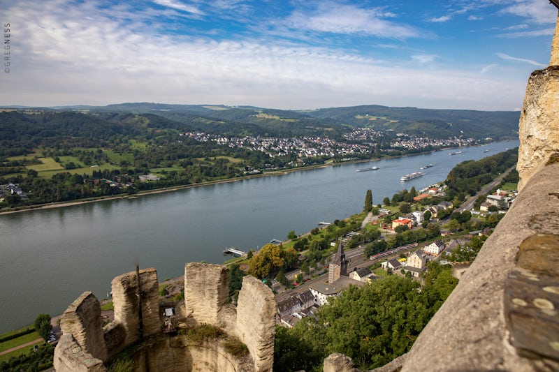 View of the Rhine River from Marksberg West Castle in Koblenz, Germany.