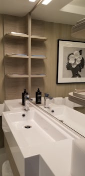 Bathroom - left side.  Oatmeal soap and big container of body lotion.