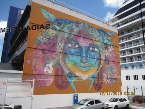 Wall art in downtown Salvador, one of many colourful examples seen around t