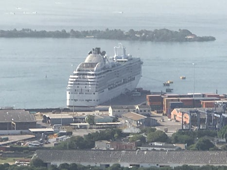 Looking down at the ship,in Cartagena