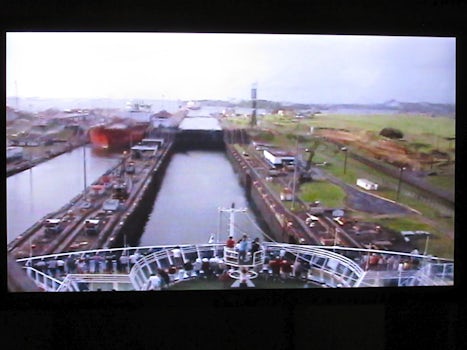 Island Princess enters Panama Canal. Ship's cam on cabin TV gave me a b