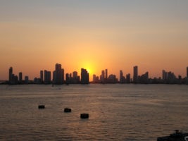 The view from our balcony of Cartagena, Columbia at sunset