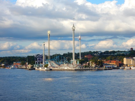 View of the amusement park in Stockholm from cabin 7002 on the port side of