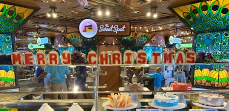 Christmas pineapple carvings with Christmas desserts in Tiffany buffet on C
