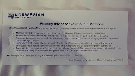This was attached to our NCL shore excursion tickets for Tangier