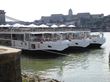 Three little ships all in a row near the Chain Bridge, Budapest