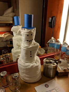 This is the towel SNOWMAN we made for our steward as we came back home to f