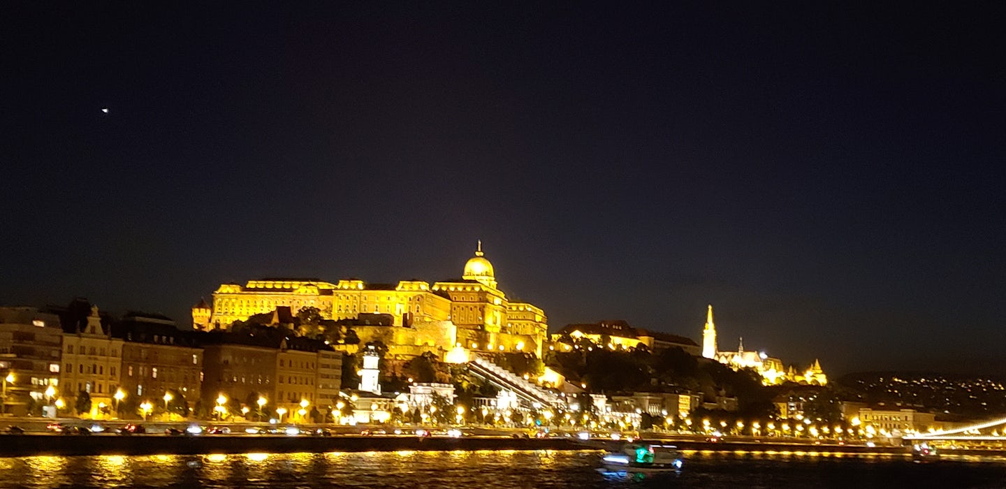 Budapest lit up for embarkation.