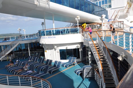 A view of the deck at the back of the ship. Directly overhead is the Skywal