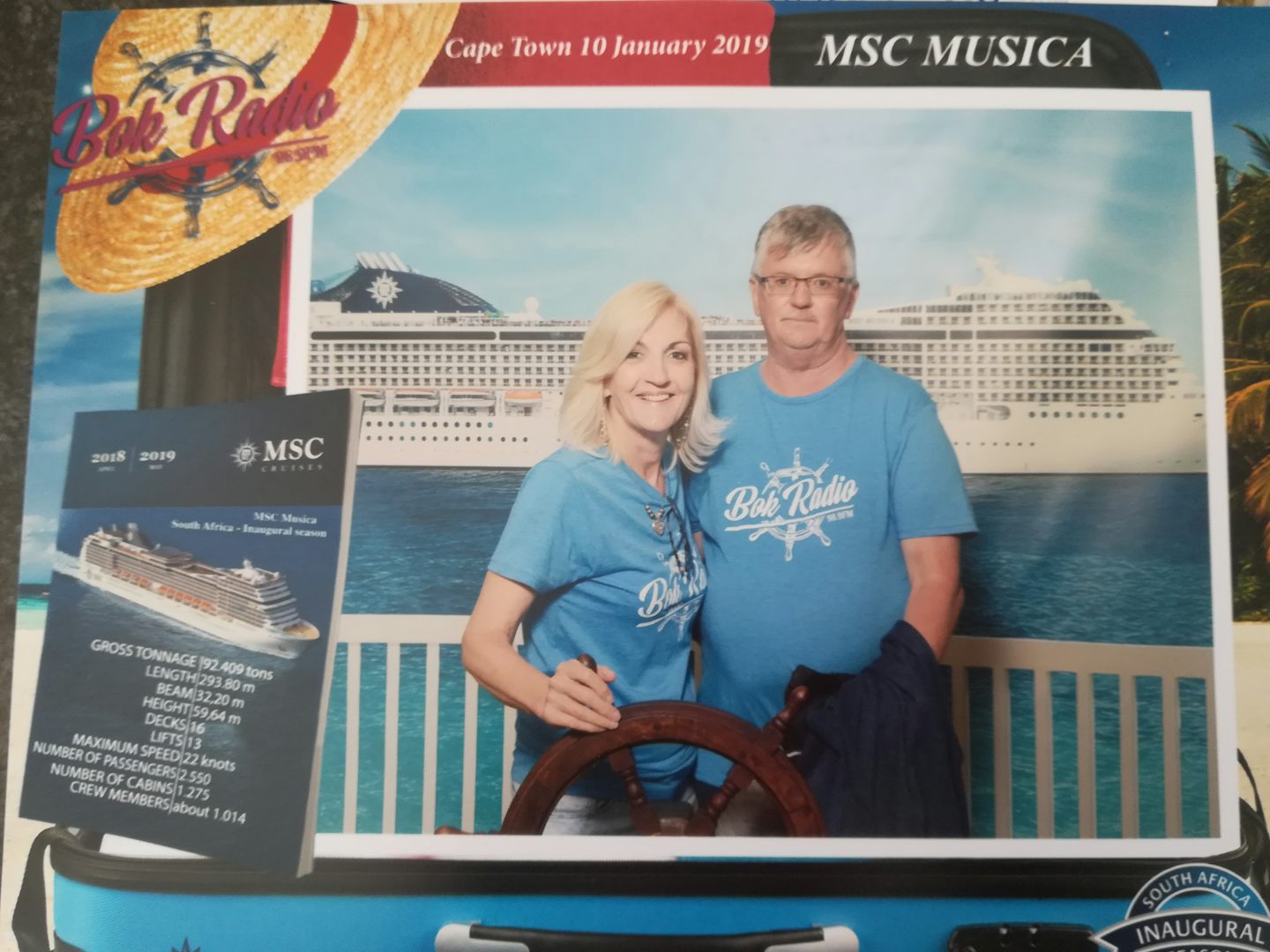 This was our photo taken as we embarked to start our journey to Walvis Bay.  The photo will be one of our memories in our home to the most exotic boat cruise.