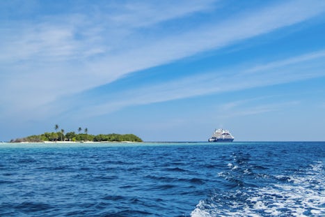 The ship from a Zodiac on its way to Rasdhoo island in the Maldives.  We we