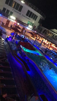 The ship pool deck at night