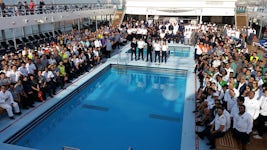 All the ship's crew by the pools