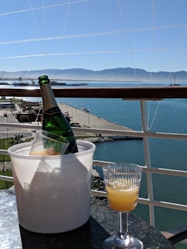 Port of Ensanada Mexico, no boat shuttle necessary and close to everything you could possibly want. We took our time before disembarking to enjoy some mimosas while watching the sun rise off the back deck.
