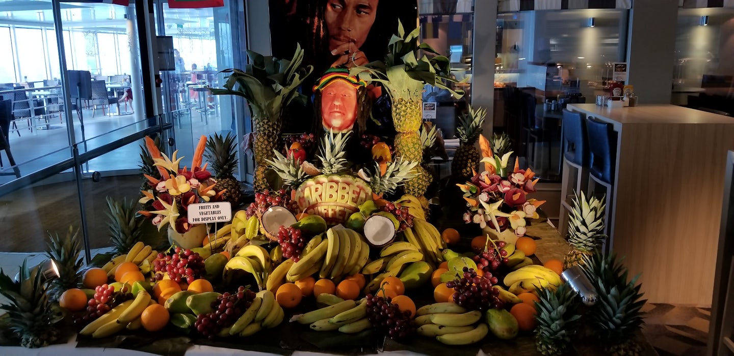 Beautiful display of carved fruits and veggies for Jamaican Night in the Ga