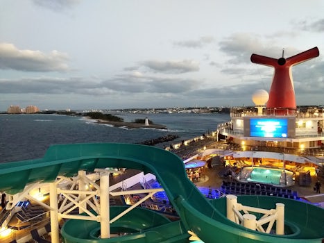 Overview of the lido deck at sunset