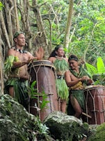 Entertainment at shore excursion to archeological site in the Marquesas.