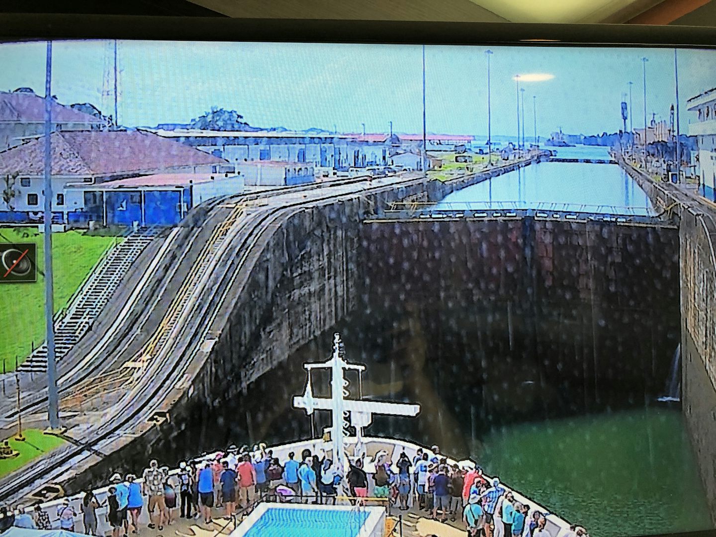 Panama Canal from the TV in the cabin
