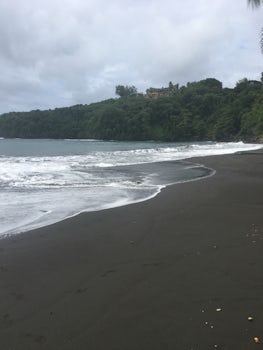 Black sandy beaches on the island of Tahiti