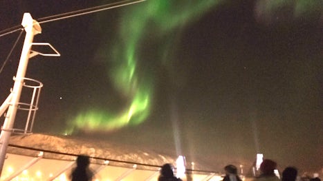 View of the Northern Lights from the ship.  The display lasted about 35 min