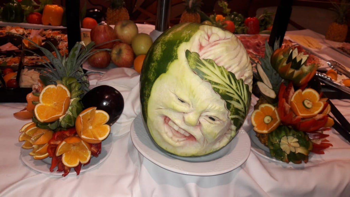 Attended the fruit and veg carving demo on board