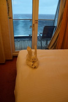 Our cabin on the first day! Our first towel animal!