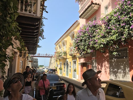 Old walled city street in Cartagena.