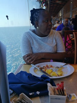 View of the ocean in the buffet restaurant 