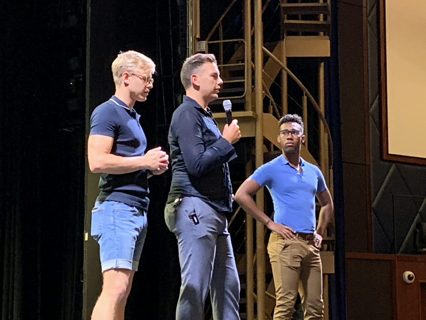 Cast of Hairspray hosting the Behind the Scenes Tour in the theater 