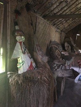 Tribal war masks at the war museum, Kokopo.